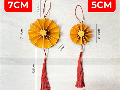 Phụ kiện treo Tết Quạt giấy nhung Vàng Đỏ mini [Cute] 5 - 7cm PKT-TET-14